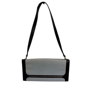 St. John Light Dark Blue Leather Shoulder Bag Gold Chain Link Vintage Designer